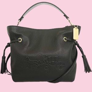 COACH black pebbled leather crossbody magnetic closure horse and carriage